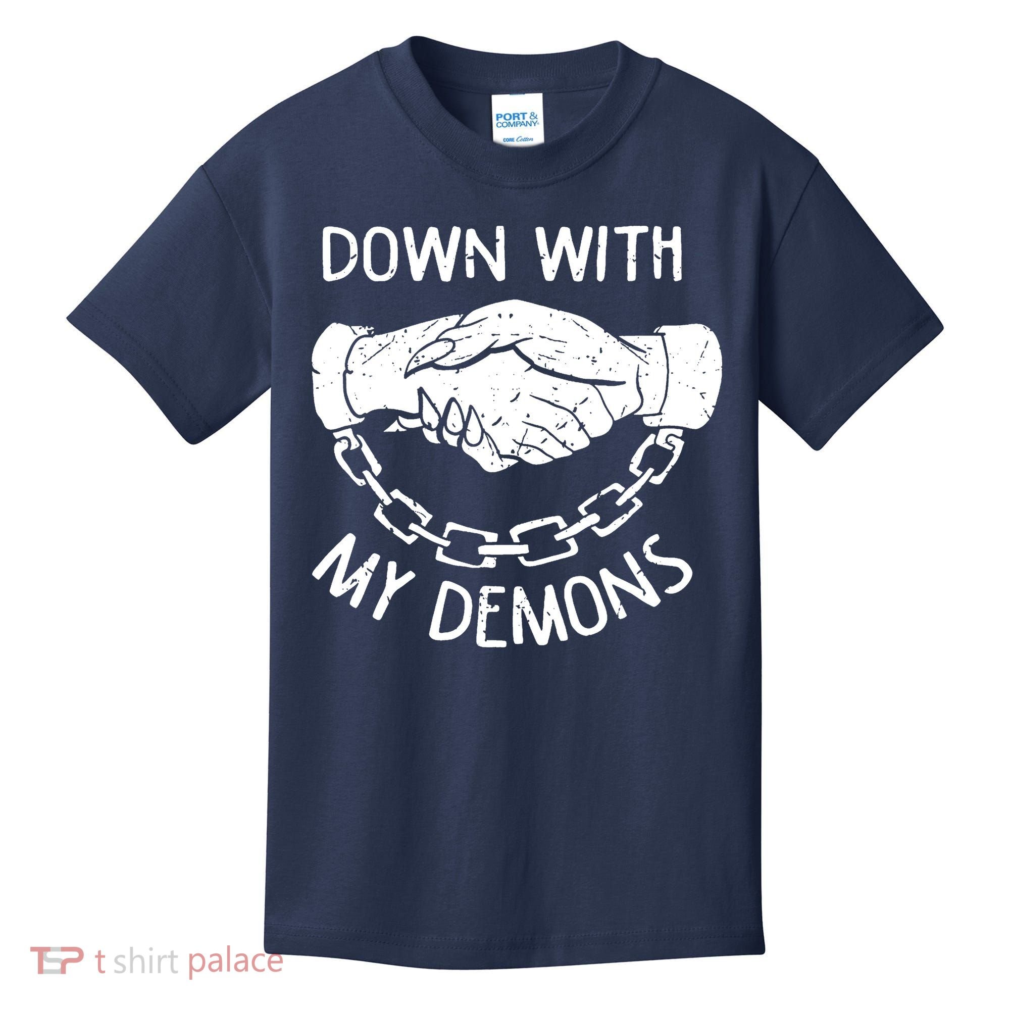 Down With My Demons Deal Handshake Aesthetic Humour Goth Kids T-Shirt