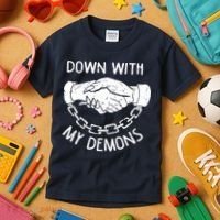 Down With My Demons Deal Handshake Aesthetic Humour Goth Kids T-Shirt thumb 3