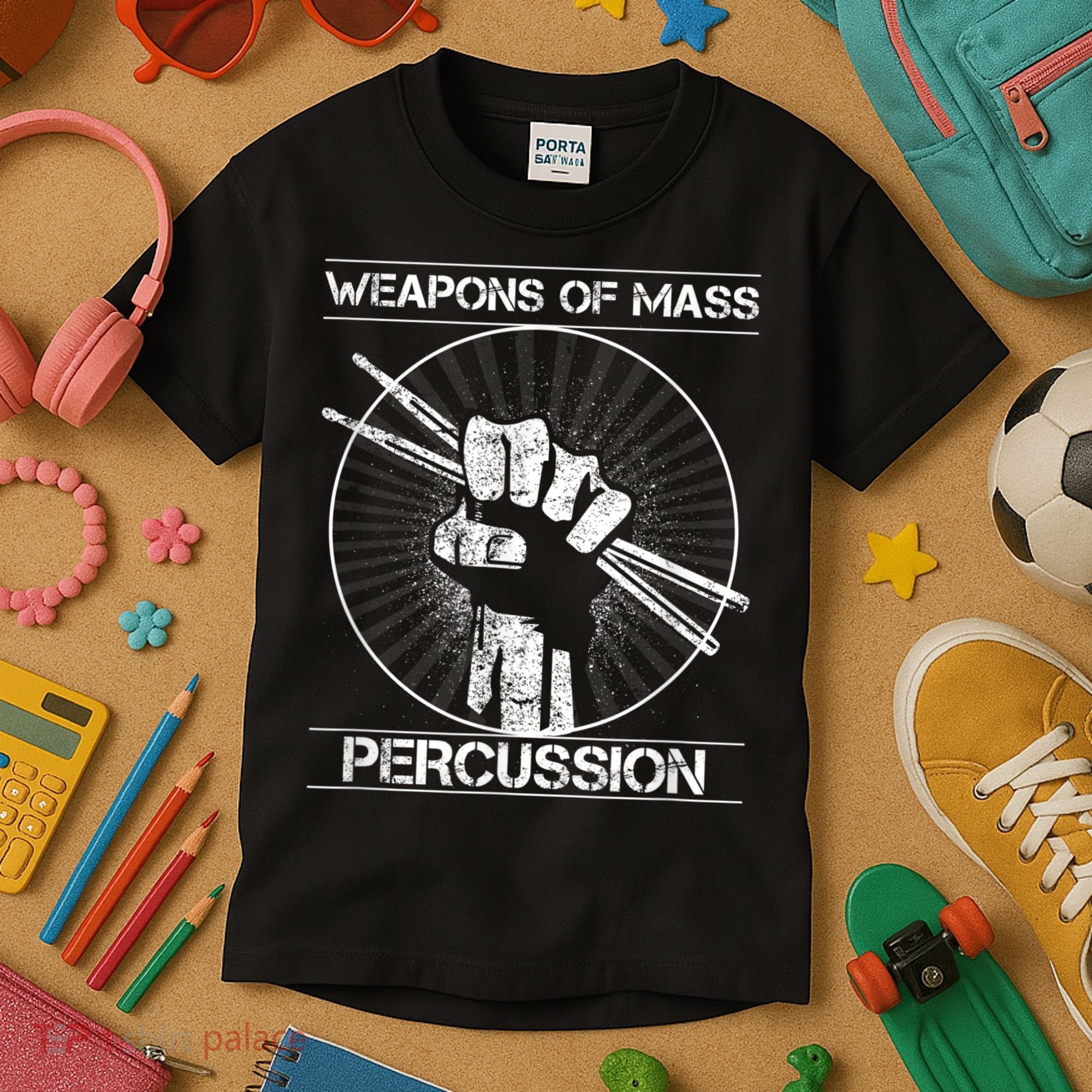 Drummers Weapons Of Mass Percussion Funny Drum Stick Kids T-Shirt