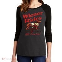 Dachshund Wiener Rides Only 25 Cents Free Today Only Women's Tri-Blend 3/4-Sleeve Raglan Shirt thumb 2