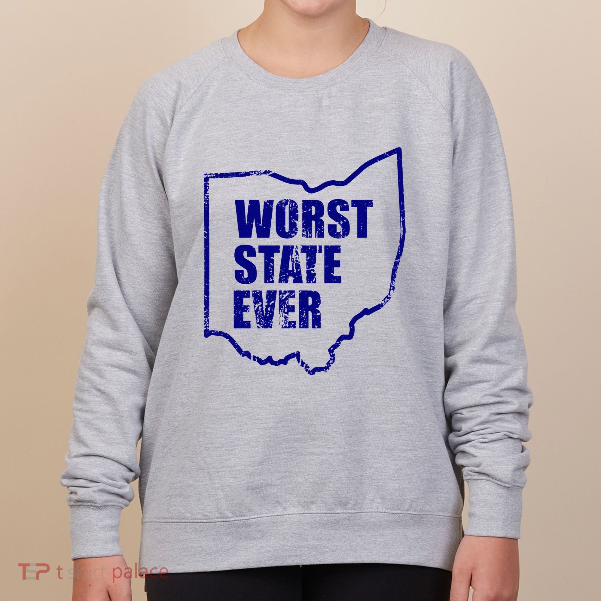 Distressed Worst State Ever Ohio Michigan Sports Fan Women's Sweatshirt
