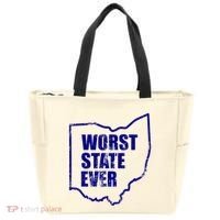Distressed Worst State Ever Ohio Michigan Sports Fan Tote Bag thumb 0