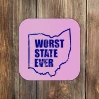 Distressed Worst State Ever Ohio Michigan Sports Fan Coaster thumb 0