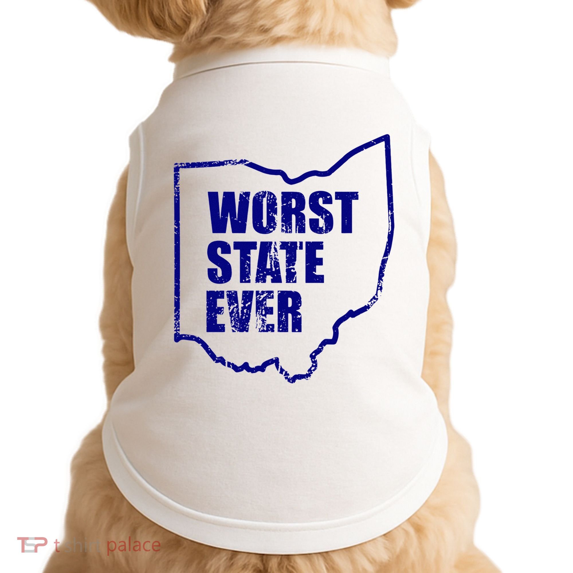 Distressed Worst State Ever Ohio Michigan Sports Fan Doggie Tank