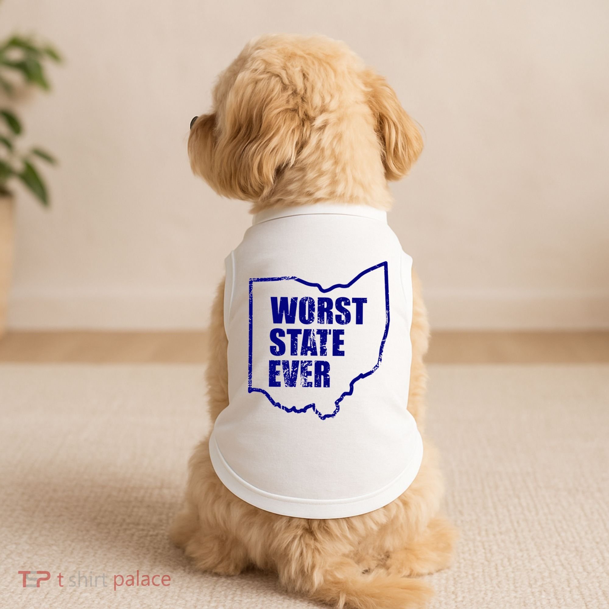 Distressed Worst State Ever Ohio Michigan Sports Fan Doggie Tank