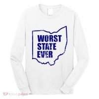 Distressed Worst State Ever Ohio Michigan Sports Fan Long Sleeve Shirt thumb 0