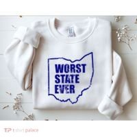 Distressed Worst State Ever Ohio Michigan Sports Fan Sweatshirt thumb 2