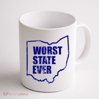 Distressed Worst State Ever Ohio Michigan Sports Fan Coffee Mug back