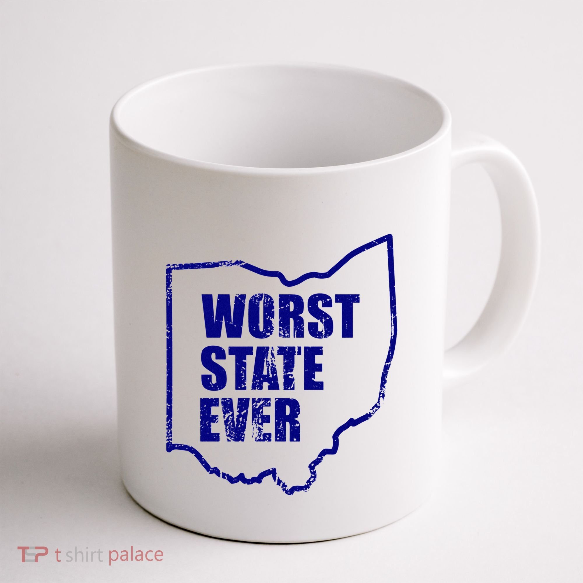 Distressed Worst State Ever Ohio Michigan Sports Fan Coffee Mug
