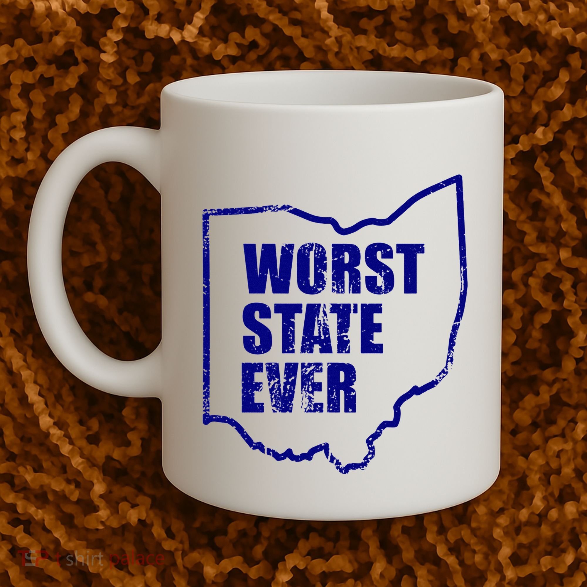 Distressed Worst State Ever Ohio Michigan Sports Fan Coffee Mug