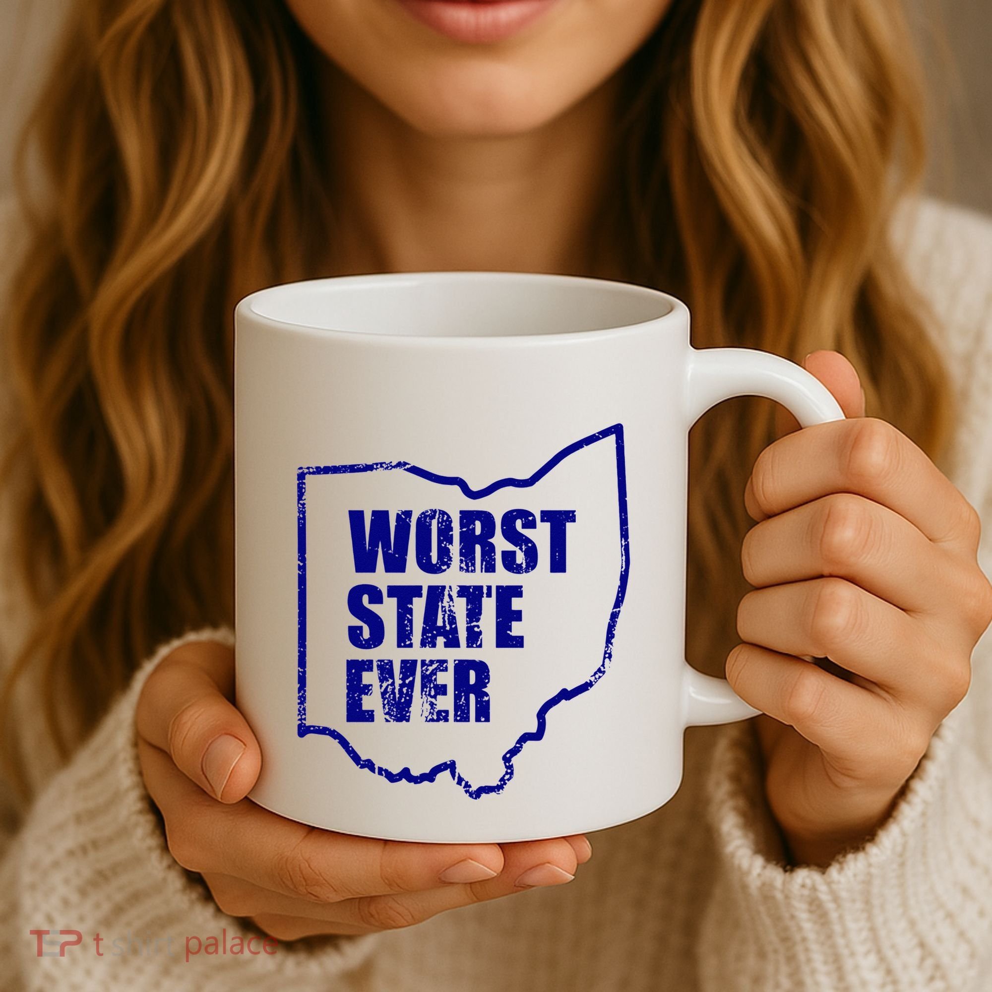 Distressed Worst State Ever Ohio Michigan Sports Fan Coffee Mug