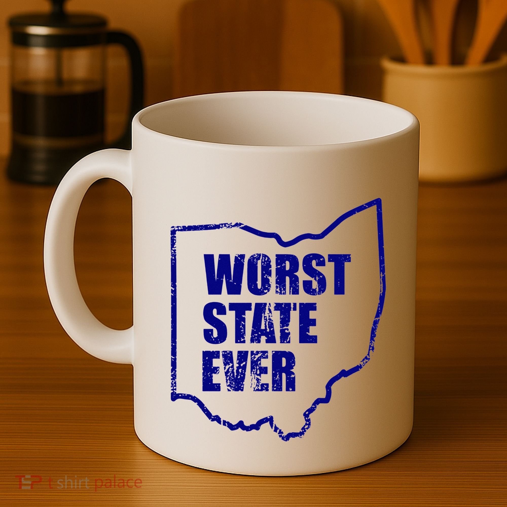 Distressed Worst State Ever Ohio Michigan Sports Fan Coffee Mug