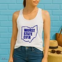 Distressed Worst State Ever Ohio Michigan Sports Fan Women's Tank Top thumb 2