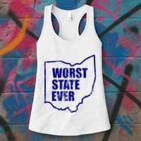 Distressed Worst State Ever Ohio Michigan Sports Fan Women's Tank Top thumb 3