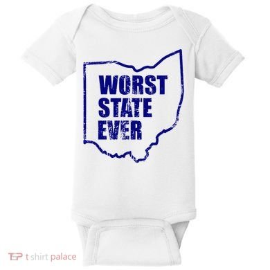 Distressed Worst State Ever Ohio Michigan Sports Fan Baby Bodysuit