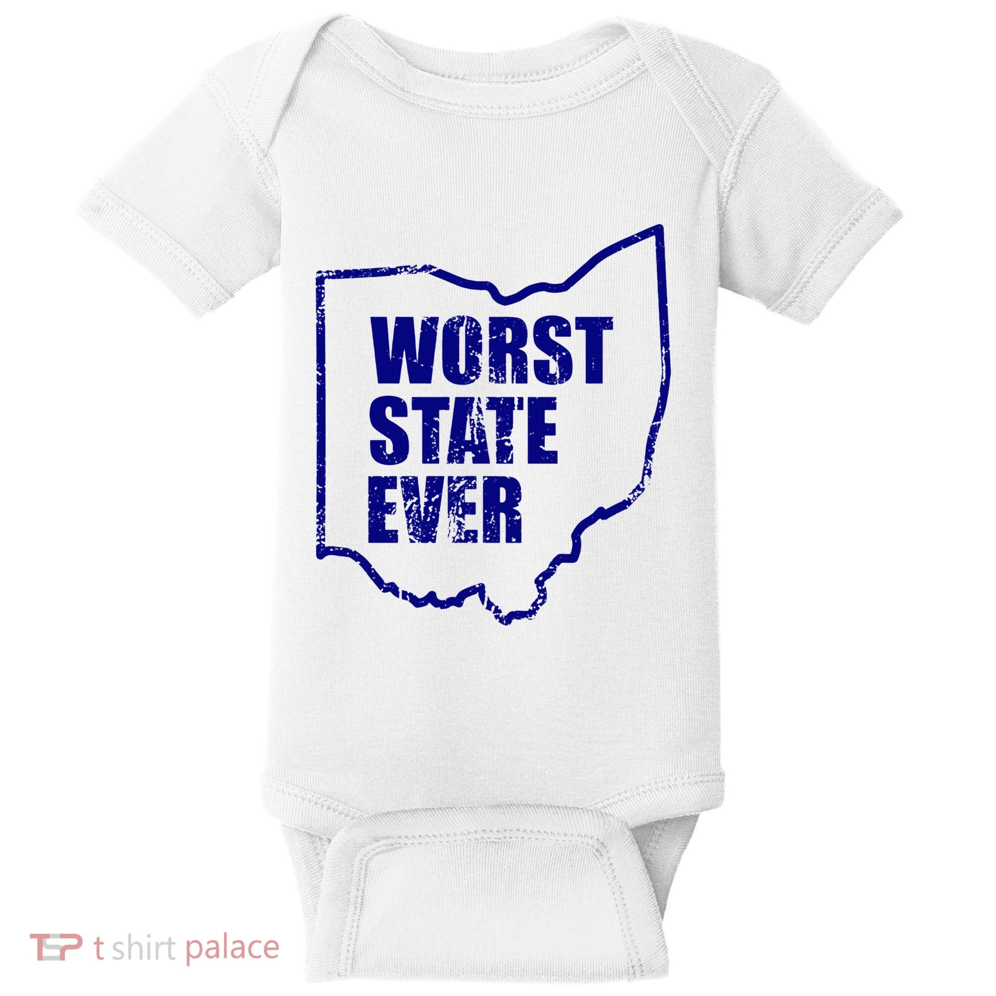 Distressed Worst State Ever Ohio Michigan Sports Fan Baby Bodysuit