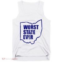 Distressed Worst State Ever Ohio Michigan Sports Fan Tank Top thumb 0