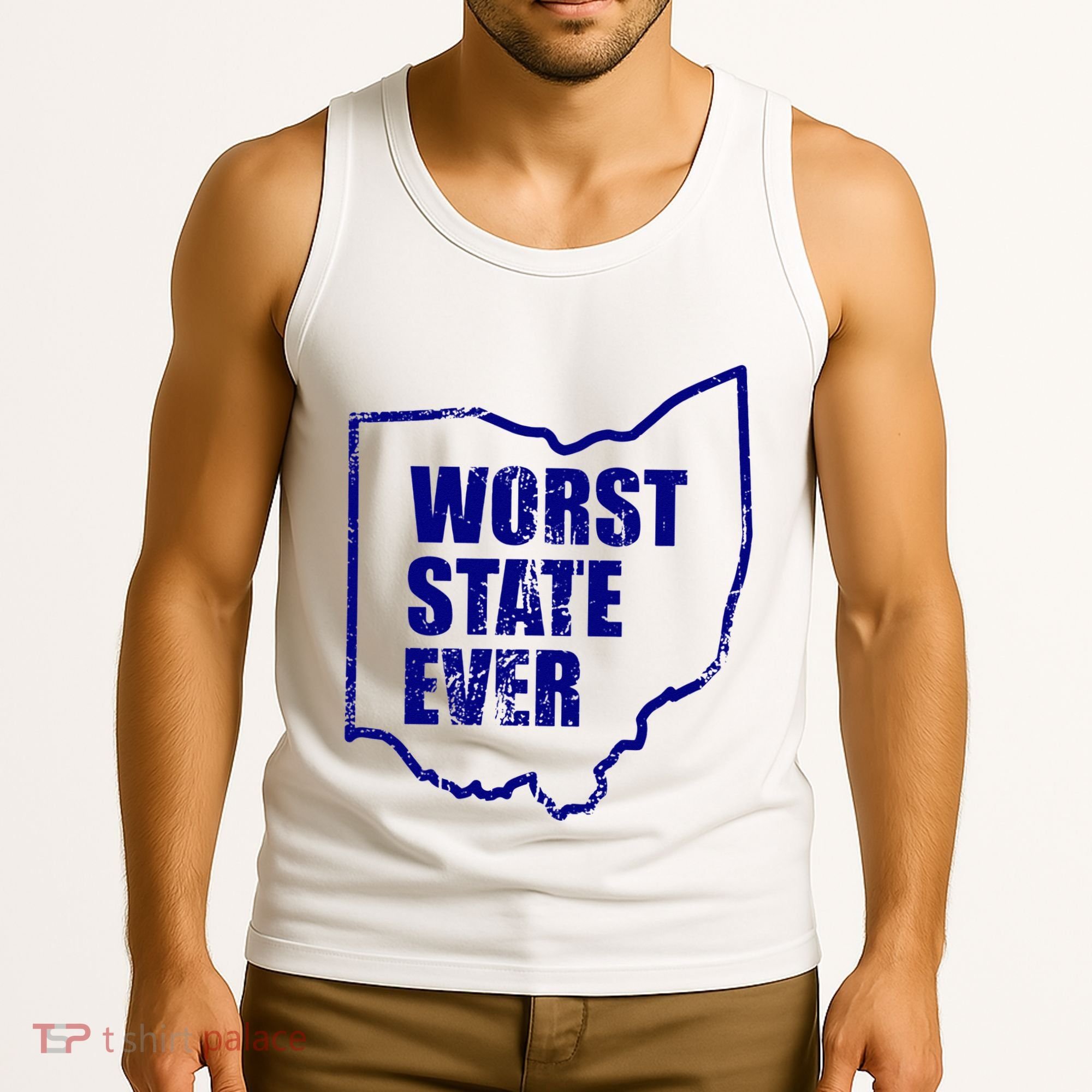 Distressed Worst State Ever Ohio Michigan Sports Fan Tank Top
