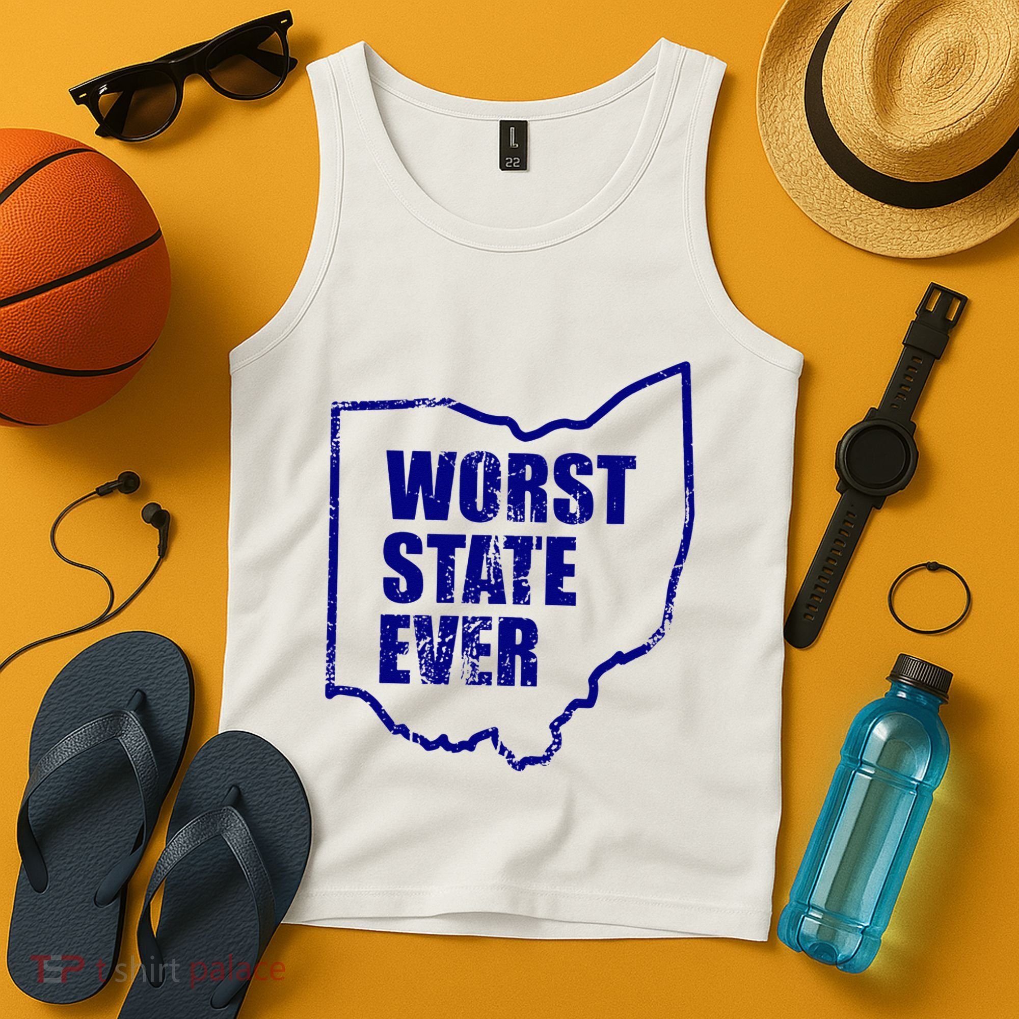Distressed Worst State Ever Ohio Michigan Sports Fan Tank Top