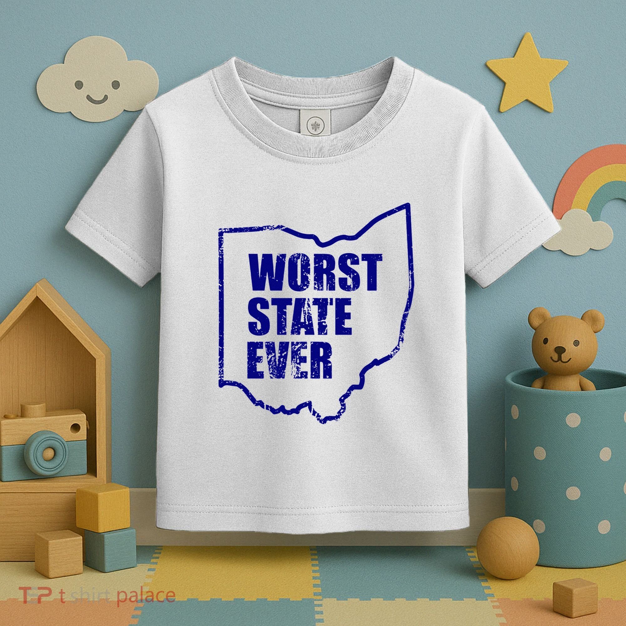 Distressed Worst State Ever Ohio Michigan Sports Fan Toddler T-Shirt