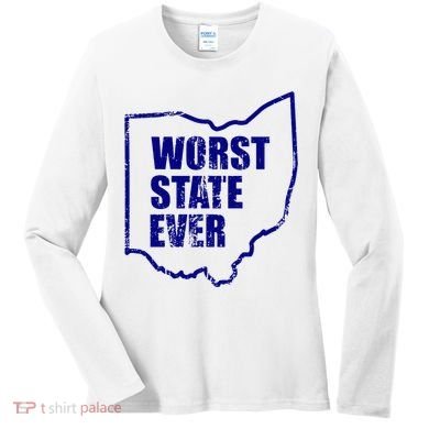 Distressed Worst State Ever Ohio Michigan Sports Fan Women's Long Sleeve Shirt