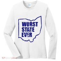 Distressed Worst State Ever Ohio Michigan Sports Fan Women's Long Sleeve Shirt thumb 0