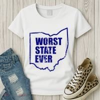 Distressed Worst State Ever Ohio Michigan Sports Fan Women's T-Shirt thumb 3