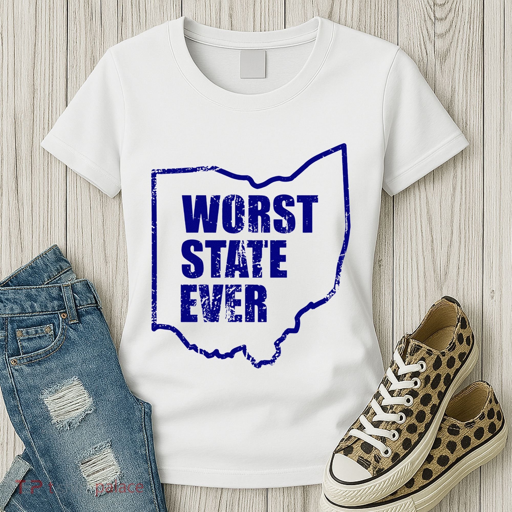 Distressed Worst State Ever Ohio Michigan Sports Fan Women's T-Shirt