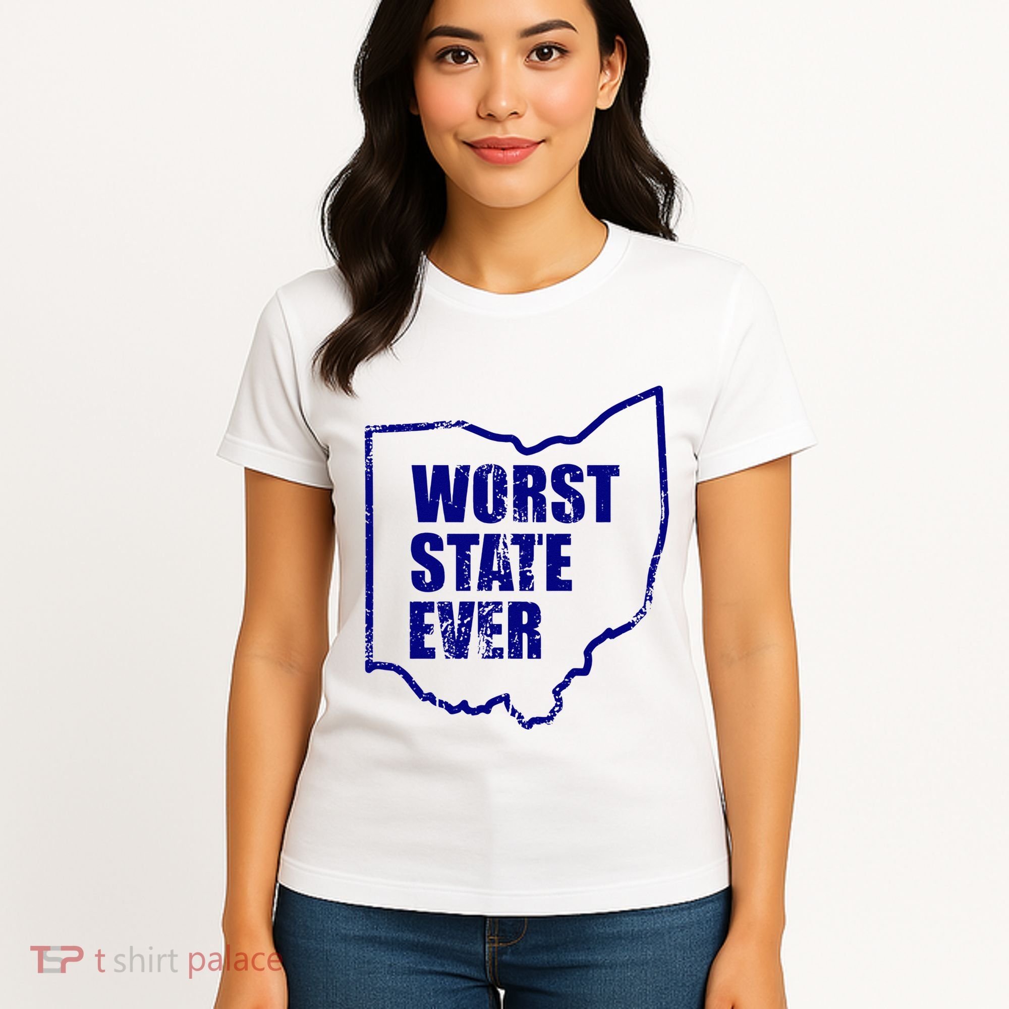 Distressed Worst State Ever Ohio Michigan Sports Fan Women's T-Shirt