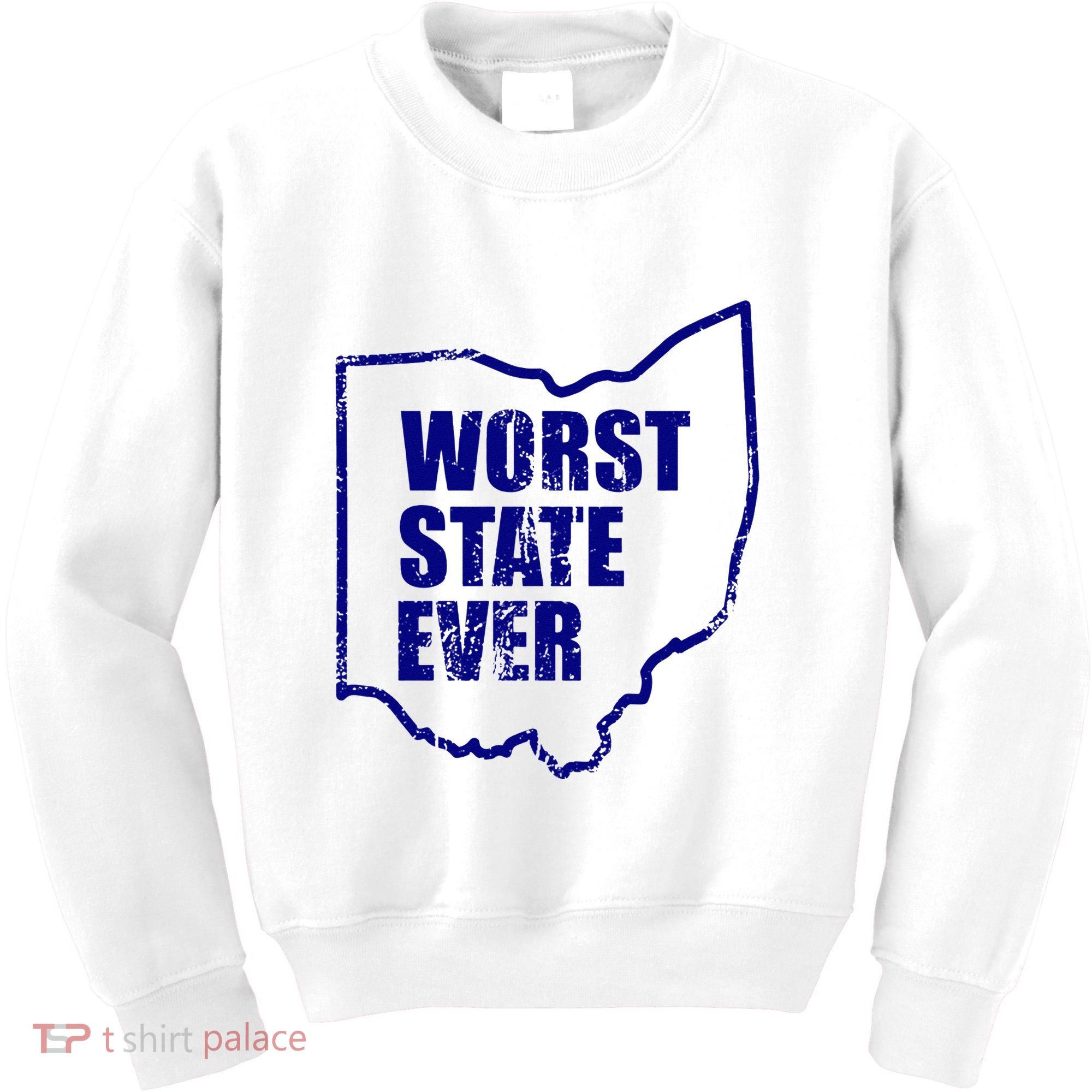 Distressed Worst State Ever Ohio Michigan Sports Fan Kids Sweatshirt