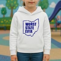 Distressed Worst State Ever Ohio Michigan Sports Fan Kids Hoodie thumb 3