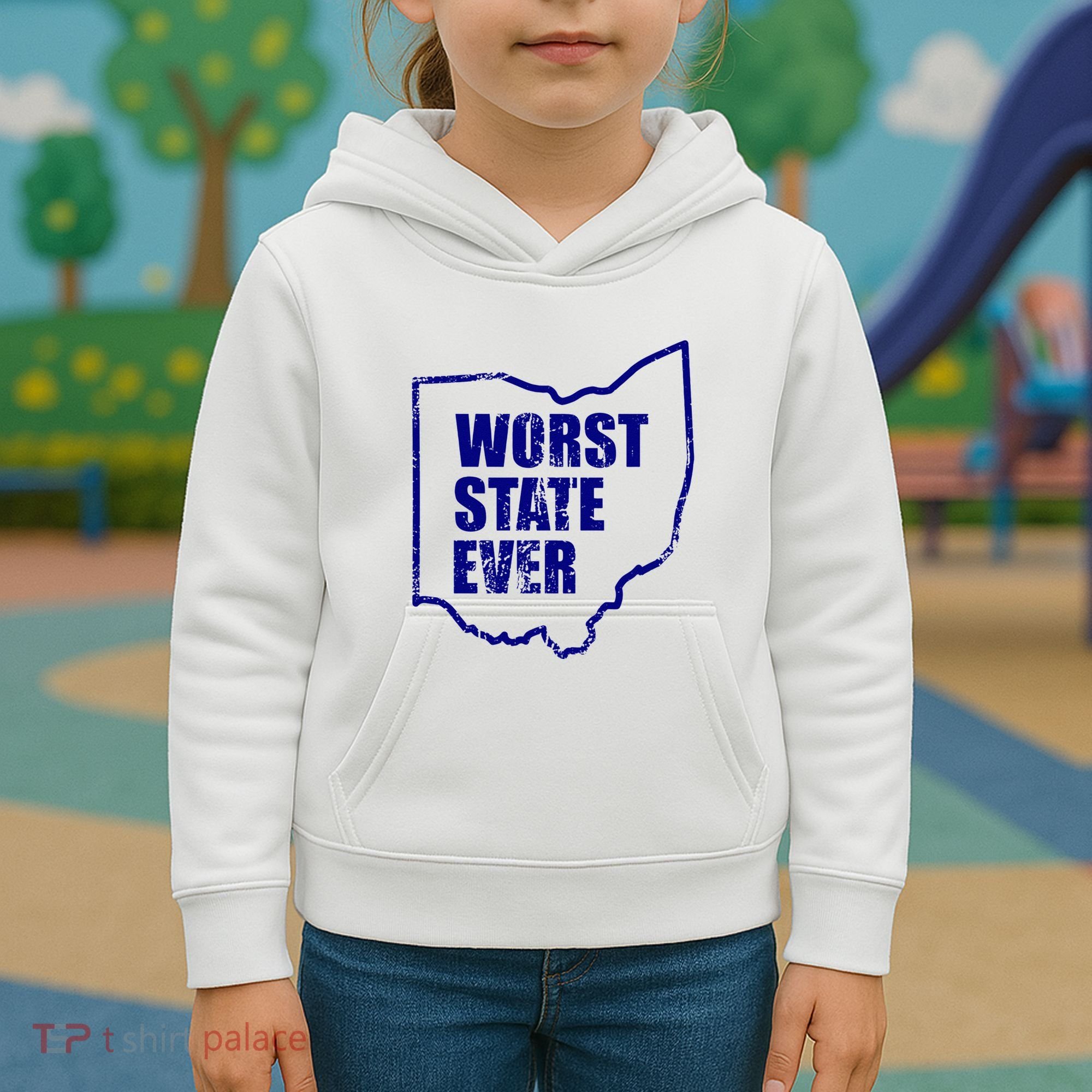 Distressed Worst State Ever Ohio Michigan Sports Fan Kids Hoodie