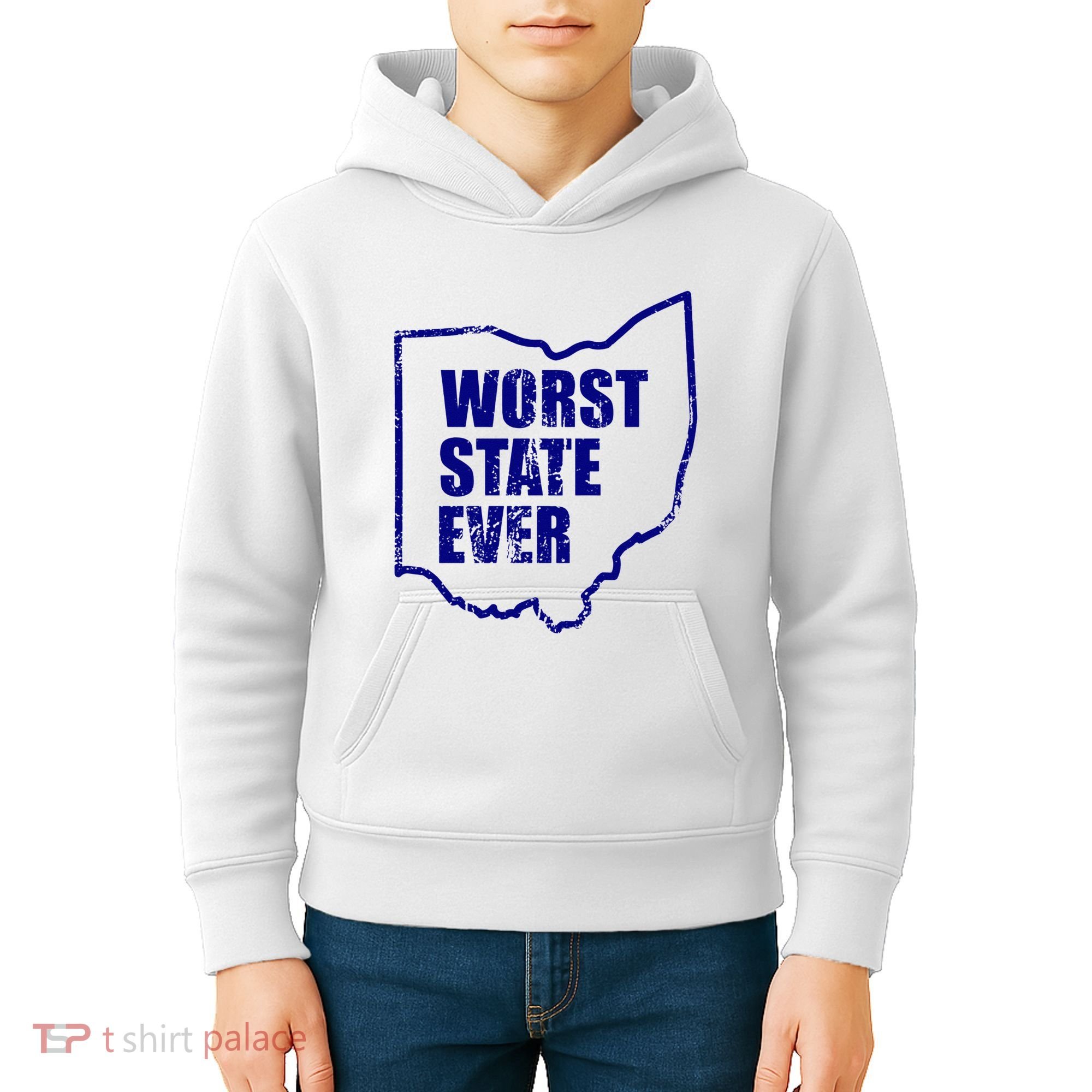 Distressed Worst State Ever Ohio Michigan Sports Fan Kids Hoodie