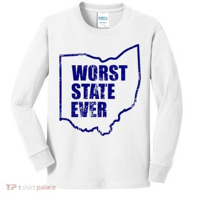 Distressed Worst State Ever Ohio Michigan Sports Fan Kids Long Sleeve Shirt