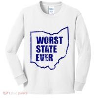 Distressed Worst State Ever Ohio Michigan Sports Fan Kids Long Sleeve Shirt thumb 0