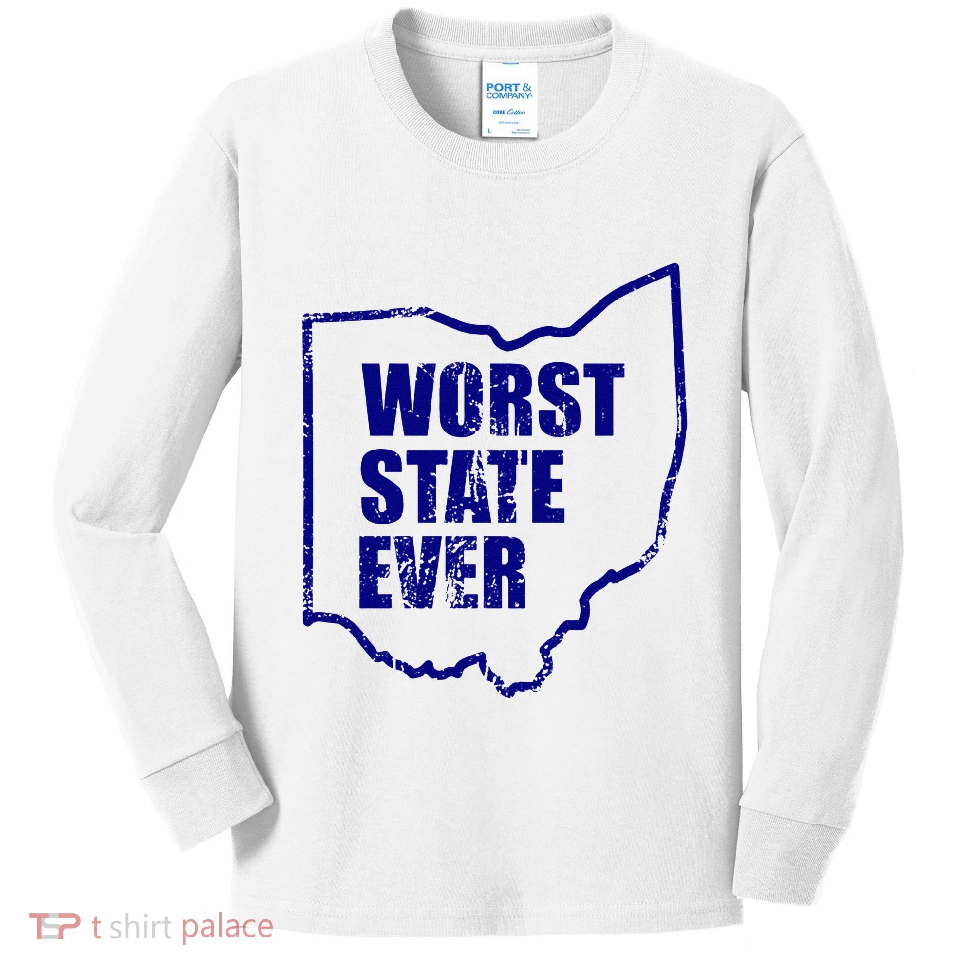 Distressed Worst State Ever Ohio Michigan Sports Fan Kids Long Sleeve Shirt