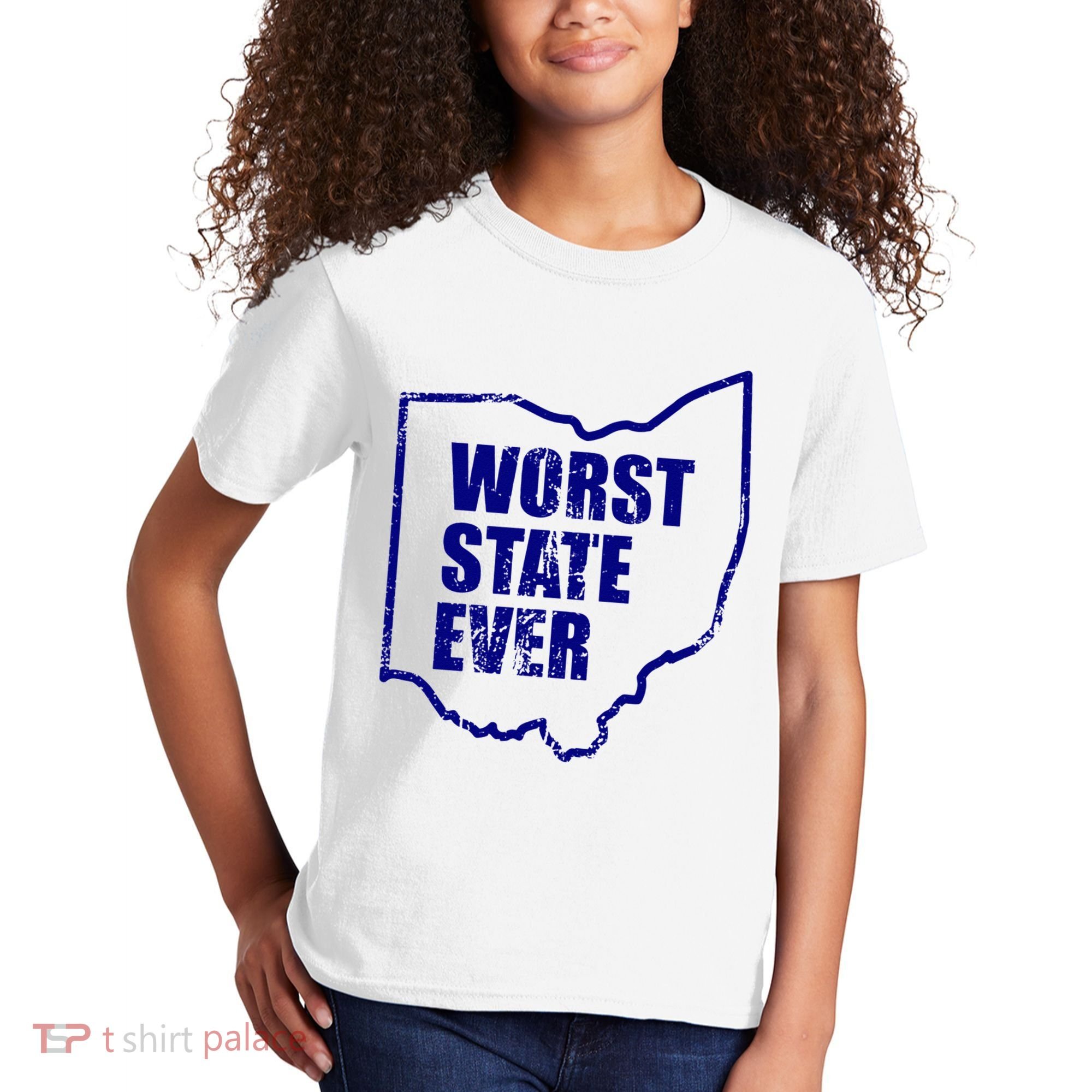 Distressed Worst State Ever Ohio Michigan Sports Fan Kids T-Shirt