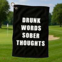 Drunk Words Sober Thoughts Golf Towel thumb 1