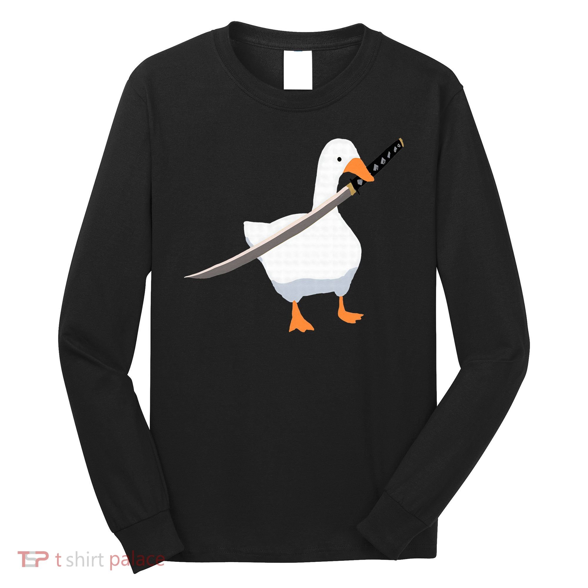 Duck with sword Duck wielding a Katana knife Goose Long Sleeve Shirt