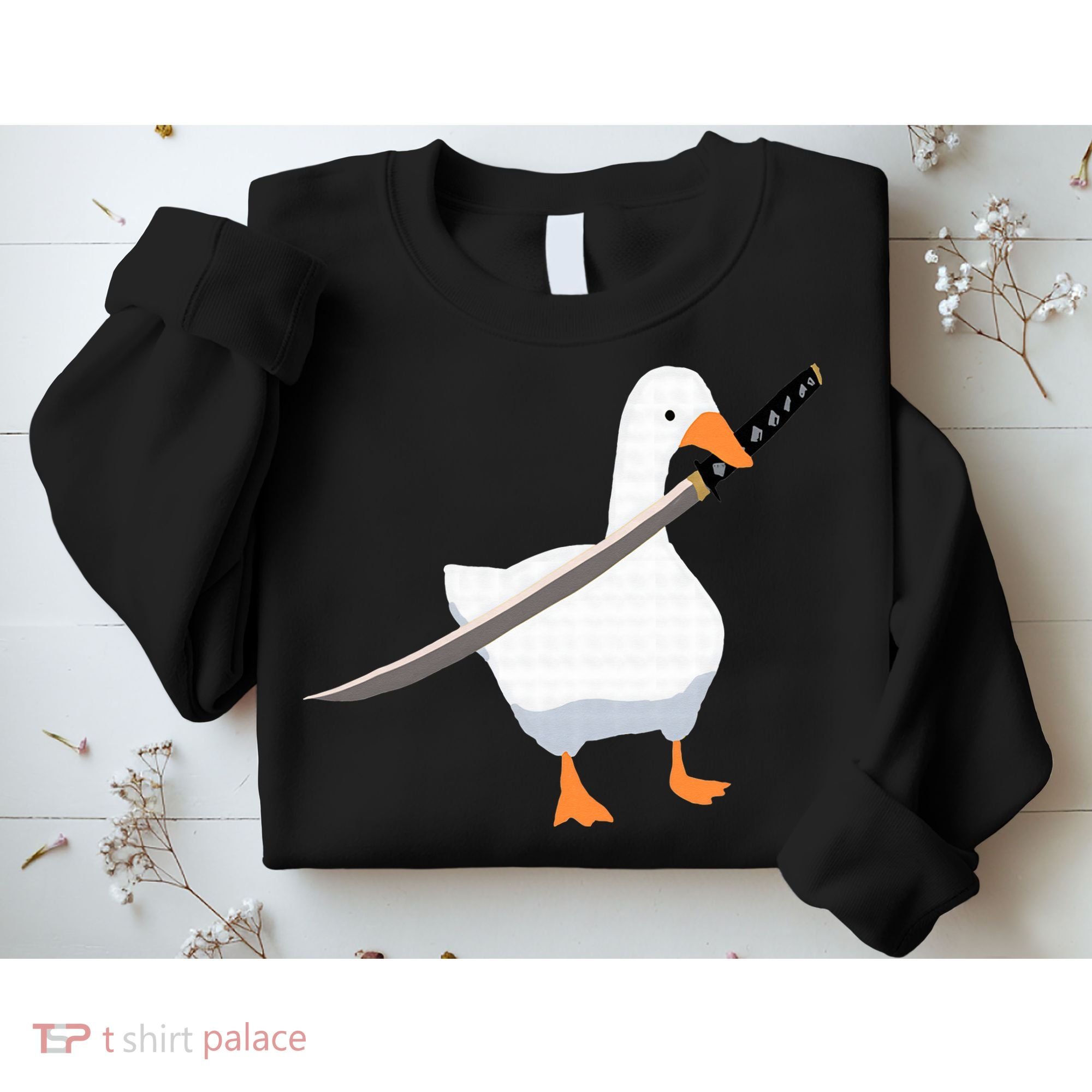 Duck with sword Duck wielding a Katana knife Goose Sweatshirt