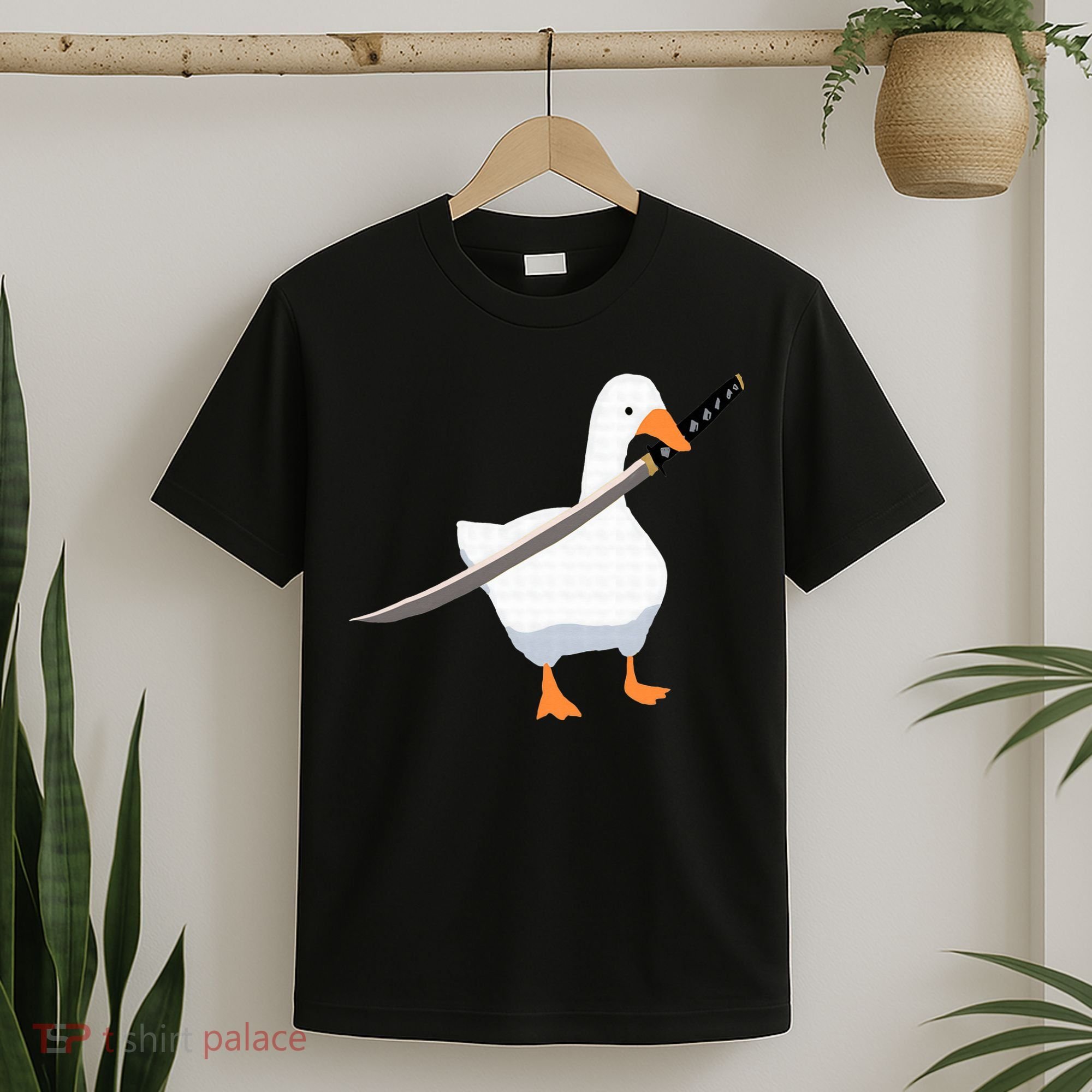 Duck with sword Duck wielding a Katana knife Goose T-Shirt