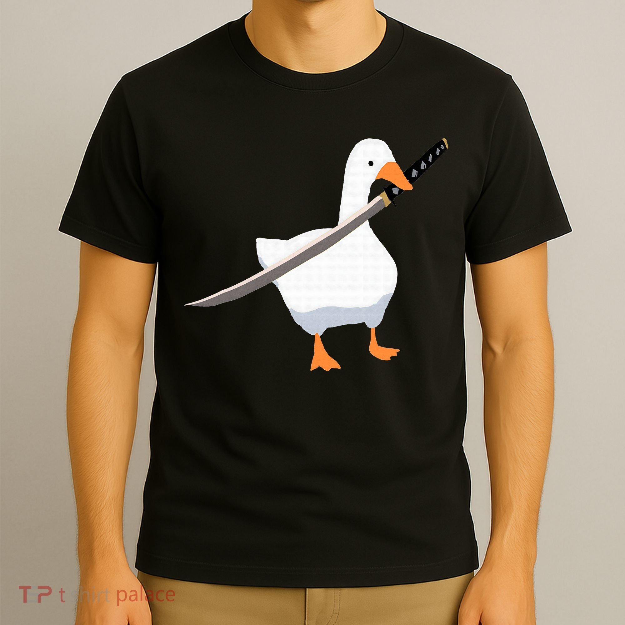 Duck with sword Duck wielding a Katana knife Goose T-Shirt