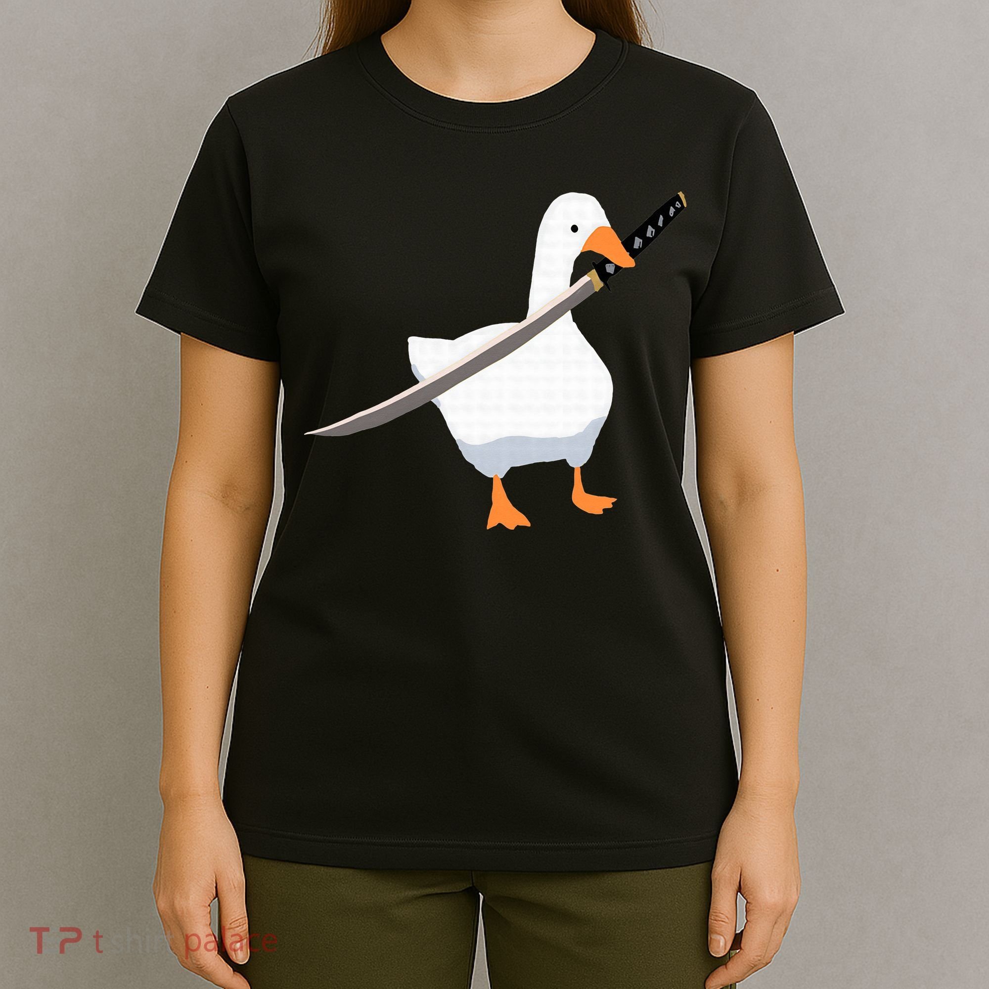 Duck with sword Duck wielding a Katana knife Goose T-Shirt