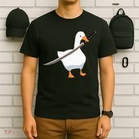 Duck with sword Duck wielding a Katana knife Goose T-Shirt thumb 6