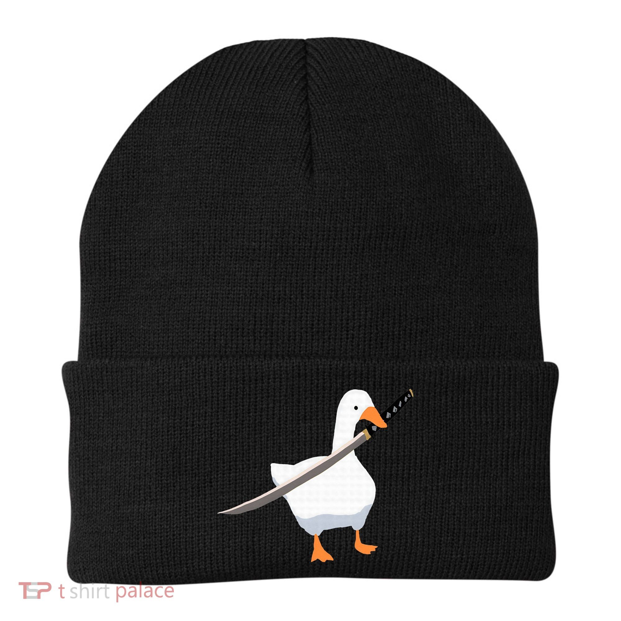 Duck with sword Duck wielding a Katana knife Goose Beanie