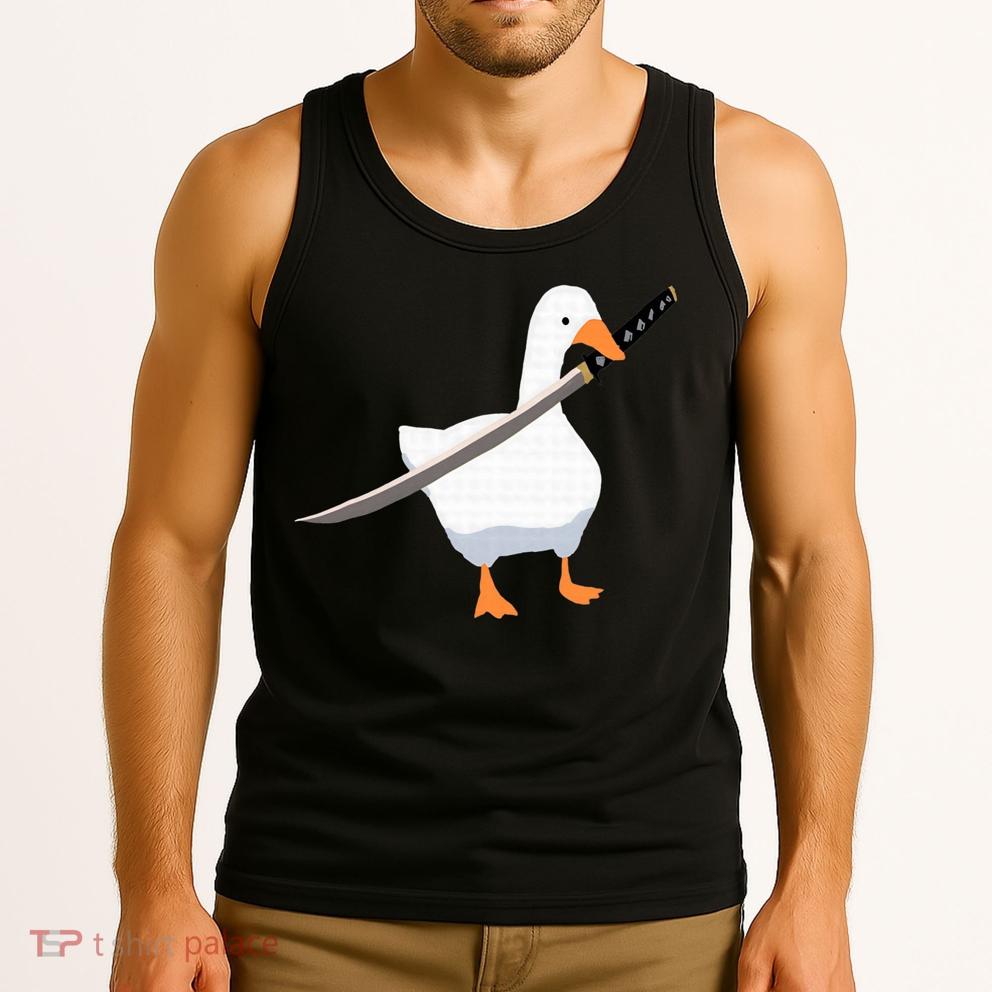 Duck with sword Duck wielding a Katana knife Goose Tank Top