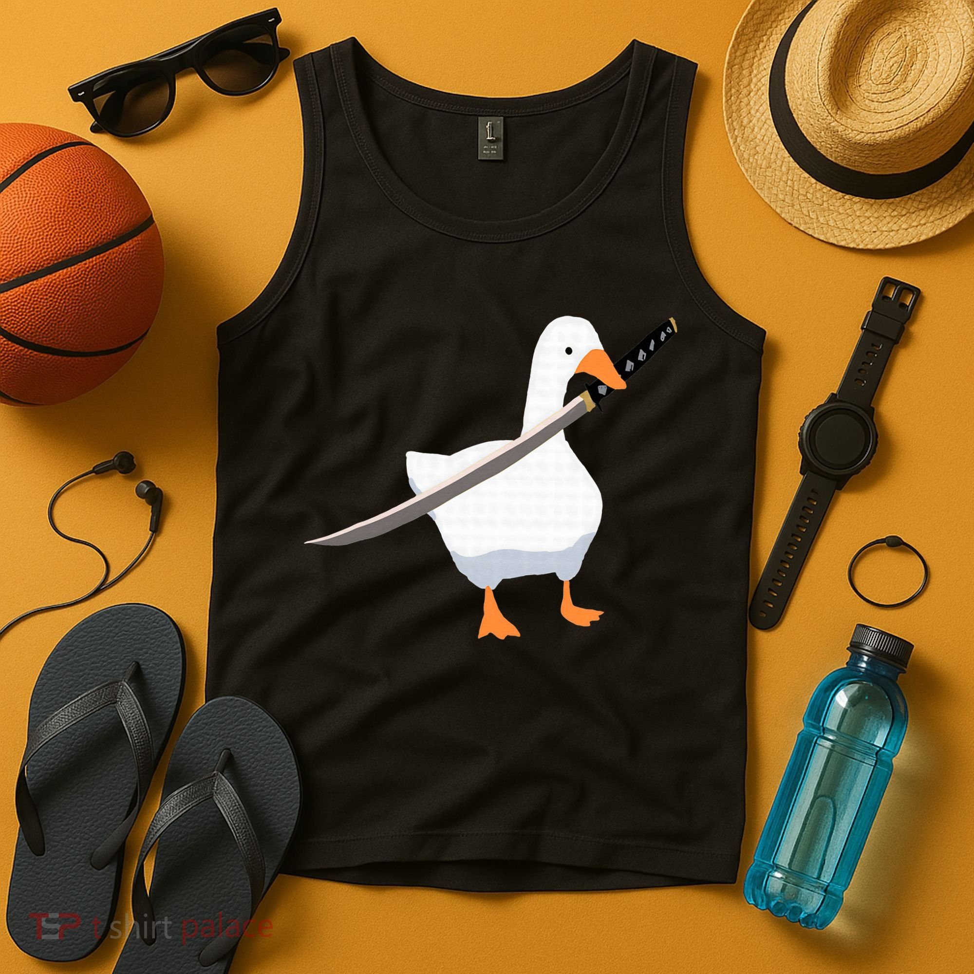 Duck with sword Duck wielding a Katana knife Goose Tank Top