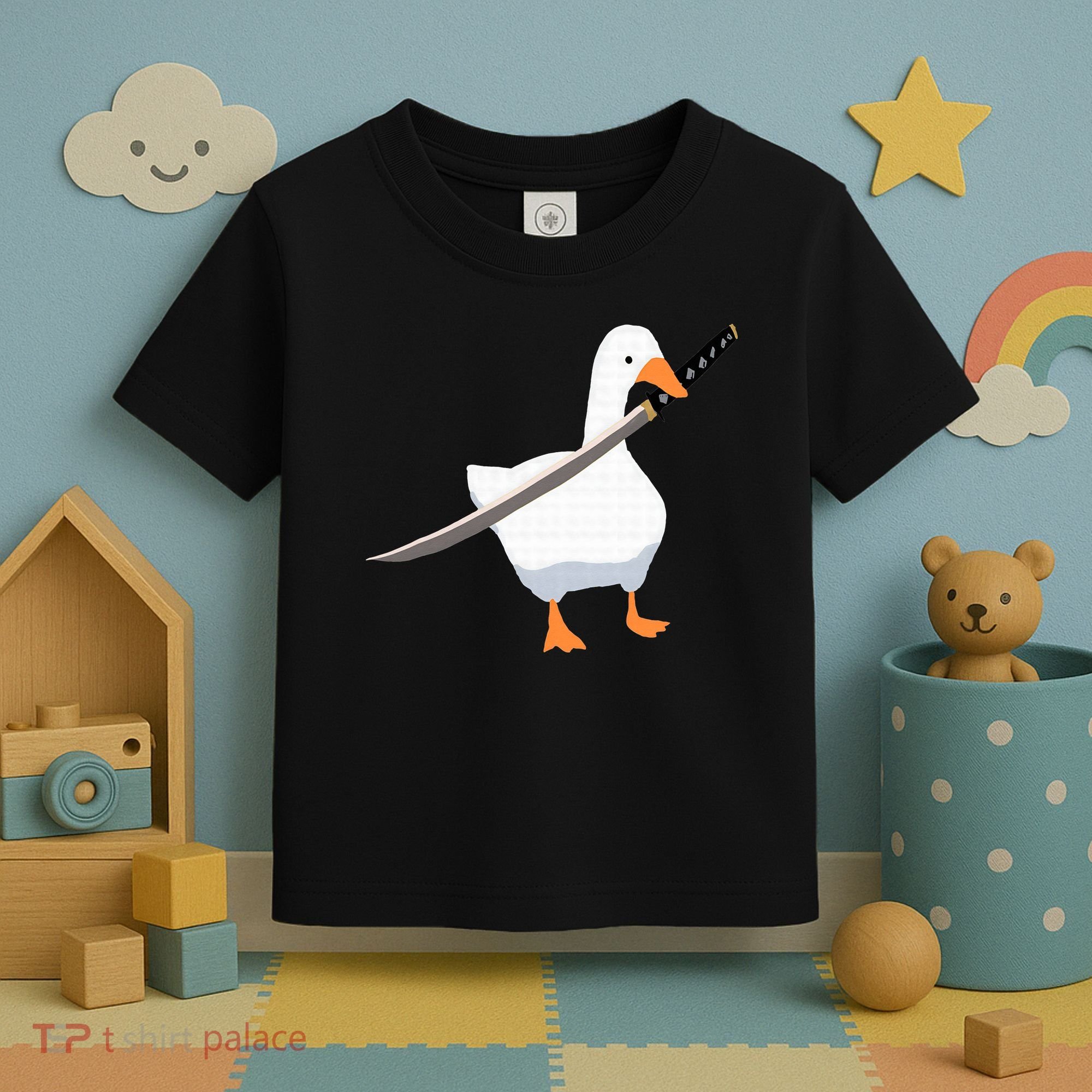 Duck with sword Duck wielding a Katana knife Goose Toddler T-Shirt