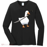 Duck with sword Duck wielding a Katana knife Goose Women's Long Sleeve Shirt thumb 0