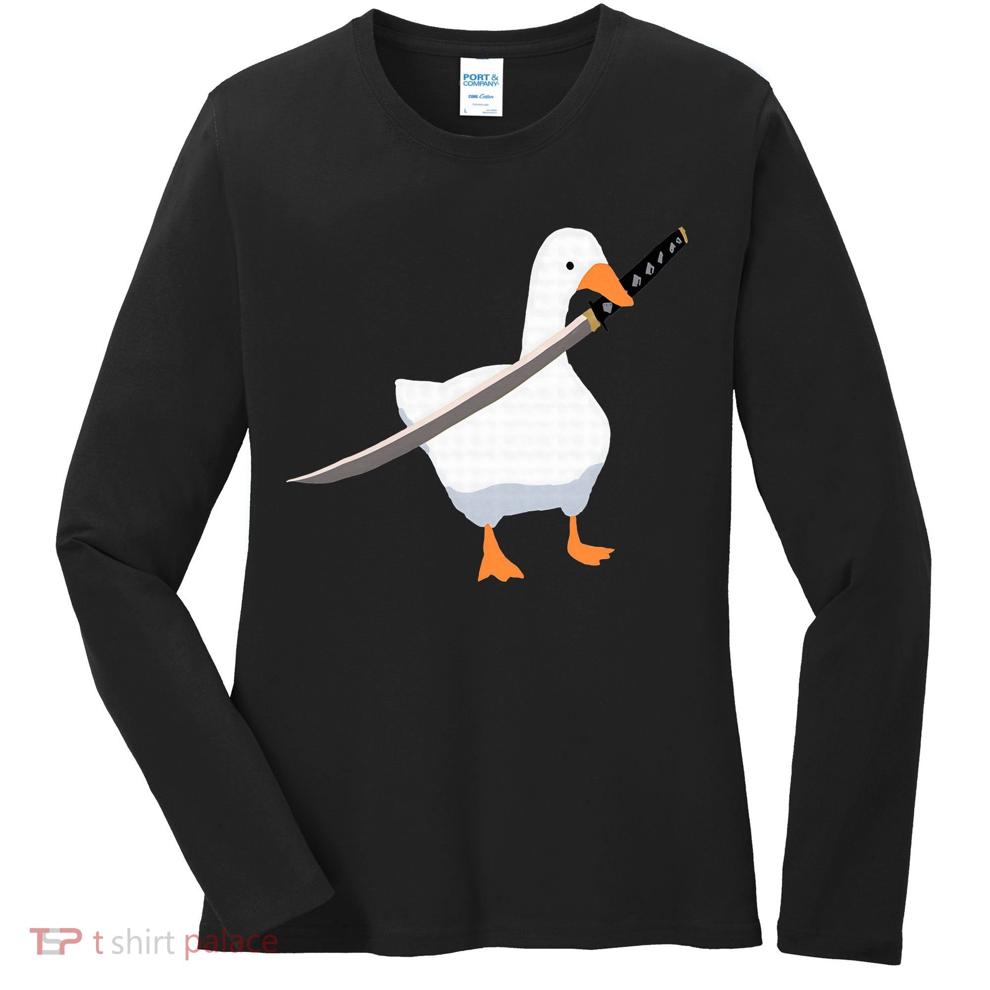 Duck with sword Duck wielding a Katana knife Goose Women's Long Sleeve Shirt